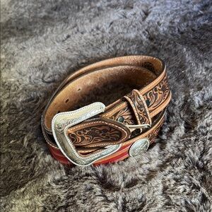Tony Lama Genuine Leather Belt with Silver Buckle